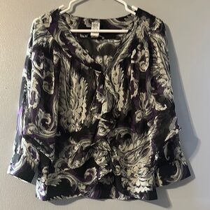 Hudson Studio Black and Purple Patterned Blouse Size Medium